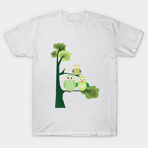 Green Owls T-Shirt by adamzworld